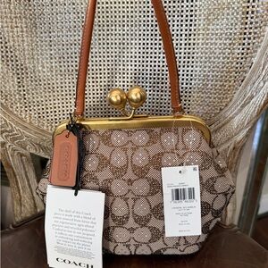 Coach Jacquard Crystal Kisslock 16 Satchel  Burnished Amber Brass Hardware NWT